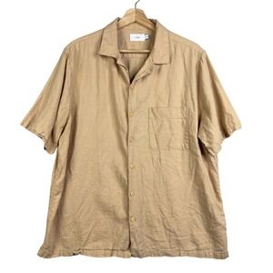 Onia Men's Size‎ XL Beige Short Sleeve Shirt Button down casual top Linen blend